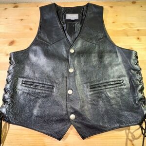 Wilsons Leather Vest Biker Harley Motorcycle Laced Embossed Eagle Size L